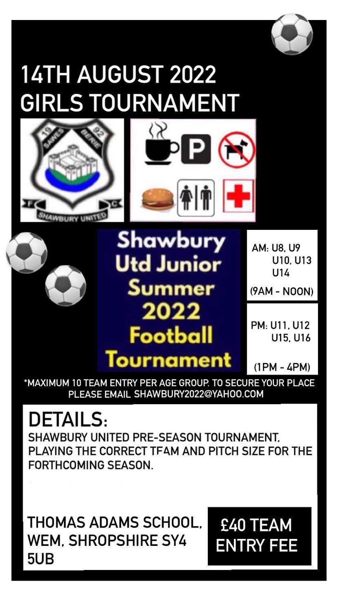SHAWBURY UNITED GIRLS AND BOY TOURNAMENT DATES BELOW;