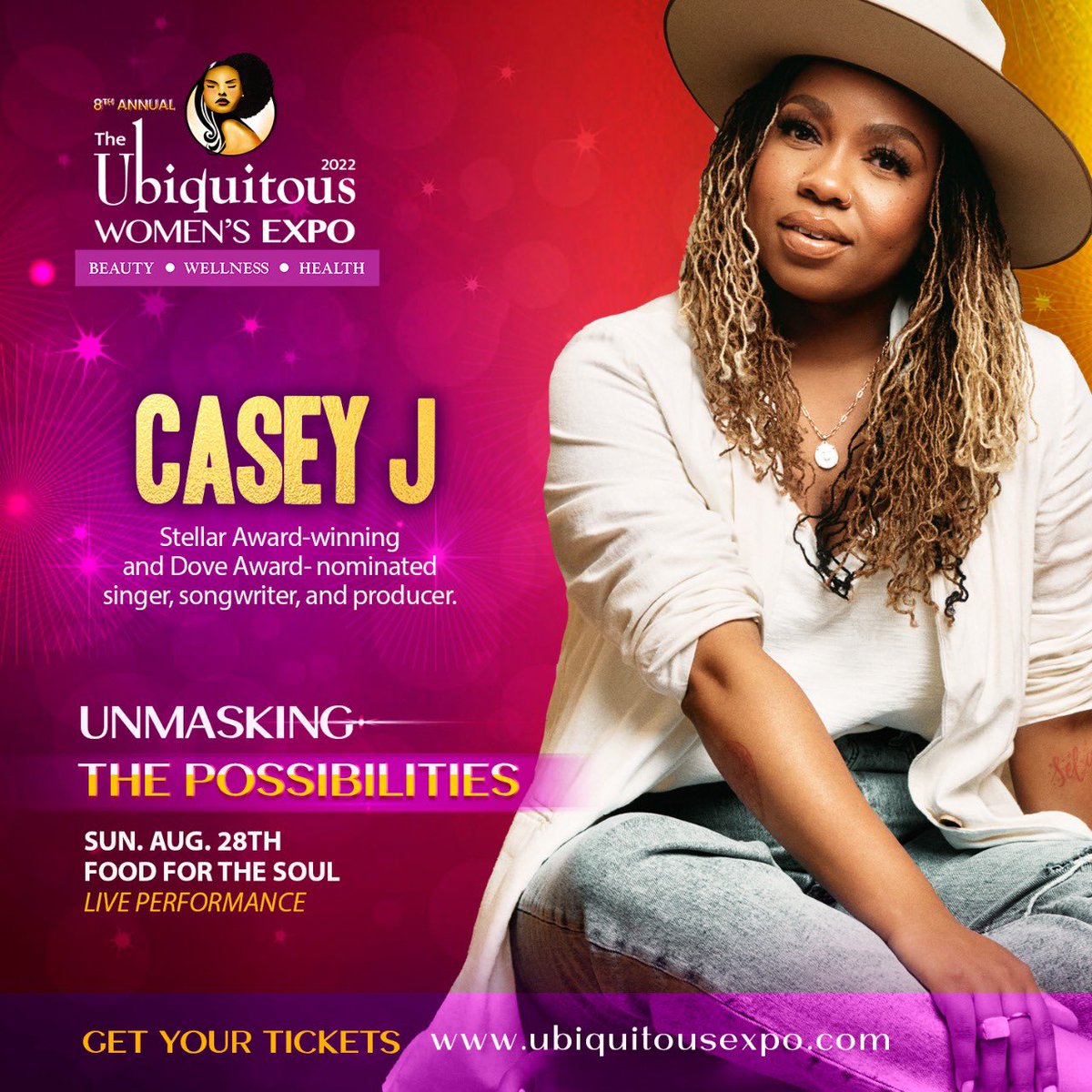 Join Us for the 8th Annual <a href="/Ubiquitous_Expo/">Ubiquitous Expo</a> #WashingtonDC 
“Food For The Soul” Celebration 
feat. <a href="/Caseyjmusic/">Casey J</a> 
 Sun. Aug 28th🙌🏽🙌🏽
Get your tickets 👉🏾 ubiquitousexpo.com
#caseyj #foodforthesoul #celebration #ubiquitousexpo #UbiExpo2022 #UnmaskingthePossibilities