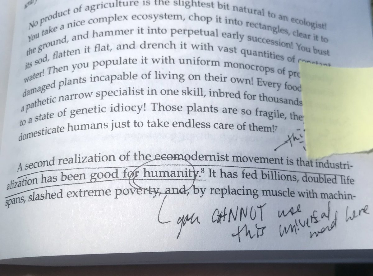 DoctorVive's tweet photo. A short 🧵showing how Steven Pinker's @sapinker defense of ecomodernism is built on climate denial.

Step 1: Pinker avers that ecomodernists realize that "industrialization has been good for humanity," &amp; he footnotes his claim.

1/n https://t.co/otuDleXpMu
