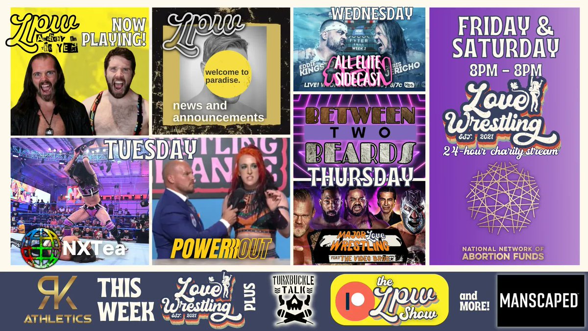LoveWrestlingCA's tweet photo. This Week in Love Wrestling

∙ #LPW 6 news
∙ New episodes of @B2Beards, @TBTalkPod
∙ A 24-Hour Charity Stream - including #Quizplex, @AstridPAsks, LPW watchalongs and more - benefiting the National Network of Abortion Funds!

And MORE!

https://t.co/WSKxrTjwZH https://t.co/HOtpdVi0mE