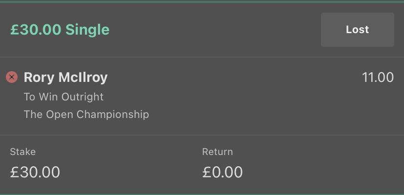 NickSTDavies's tweet photo. what a mental last hole to walk away with absolutely zero winnings! All four of my bets finish in the top four and Youngs eagle on the last wiped every bet out!! Unlucky is an understatement! Fuming! @bet365 @TheOpen https://t.co/DJu8NhxHh1