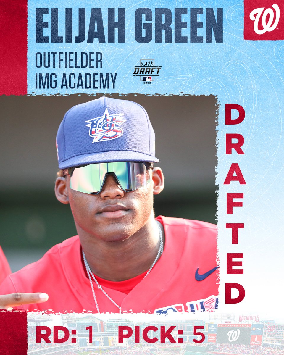 With the 5th pick in the 2022 <a href="/MLBDraft/">MLB Draft</a>, the Washington Nationals select…

Elijah Green – OF (IMG Academy)

#NATITUDE