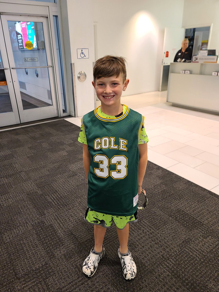 MSG1732's tweet photo. My little man is super excited about wearing the high school jersey of the most dominant center to play in the NBA @SHAQ https://t.co/hE4GGe9VOW