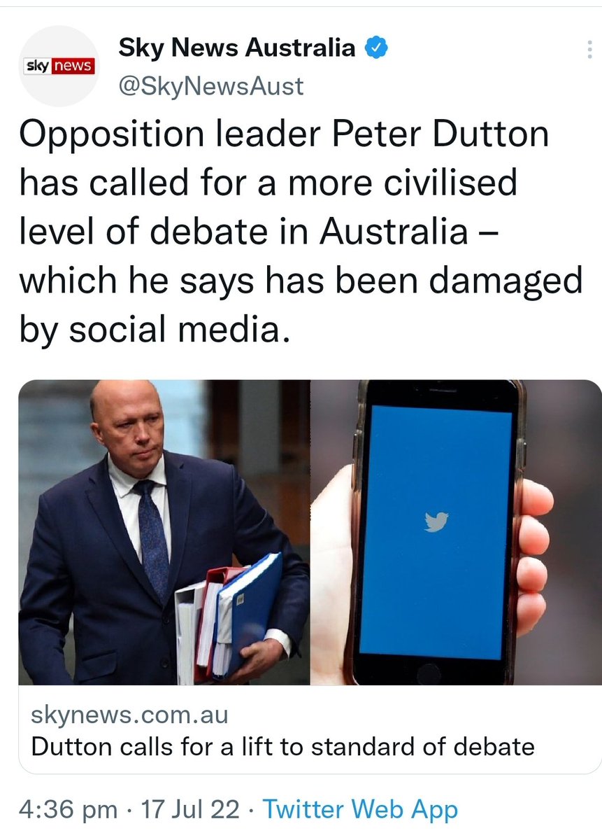 The guy who locked up asylum seekers indefinitely in conditions tantamount to torture, blamed Aftican gangs for crime in Victoria, thinks school teachers are Marxist agitators and people who disagree with him on social media are "dirty lefties" wants more civilised debate.