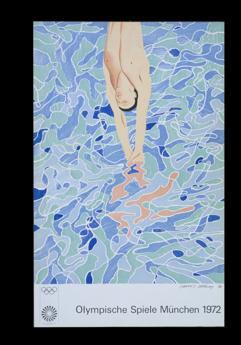 V_and_A's tweet photo. Diving into cool, cool water on a hot, hot day...

David Hockney, 'Diving: The 1972 Olympic Games', 1971 https://t.co/116bVsfLgt