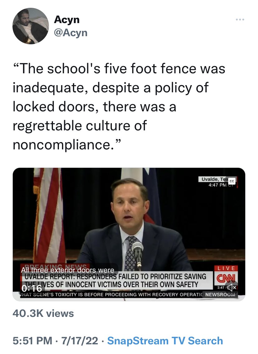 AmoneyResists's tweet photo. We’ve gutted education financing to fund police departments just so nearly 400 Uvalde cops in full military gear could stand around while 19 children and 2 teachers were killed and Texas police chiefs are still blaming the school for not having a better fence and locked doors. https://t.co/JjhG1rm8jI
