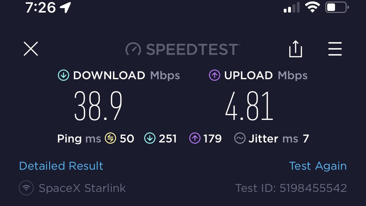 TJ_Cooney's tweet image. After 2 yrs on the waitlist our family farm finally has Starlink! (Gracefully parked in the middle of a soybean field) Check out the results, night and day compared to the other provider. 1300 ping vs 50?!? .97mbps vs 38.9mbps?! This is life changing tech! Thank you @spacex!