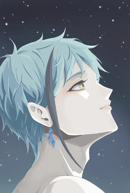 ジェさんのイラスト反転手直しでフロイドへ星見るの好きか分からないから真顔。 #ツイステファンアート #twstファンアート