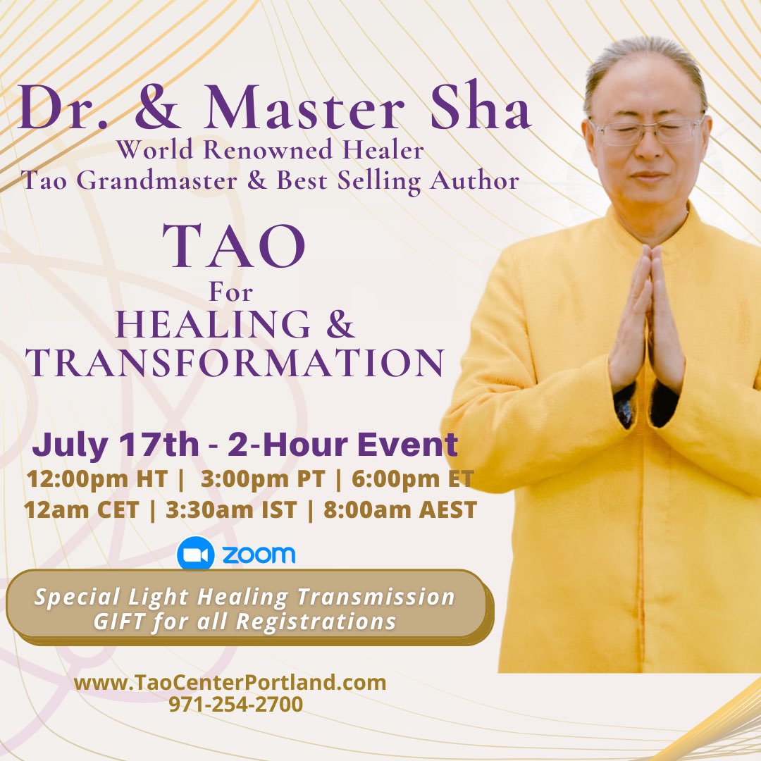Join MASTER SHA today for the Tao Healing and Transformation session

Registration Link: 
storefront.drsha.com/tao-healing-an…