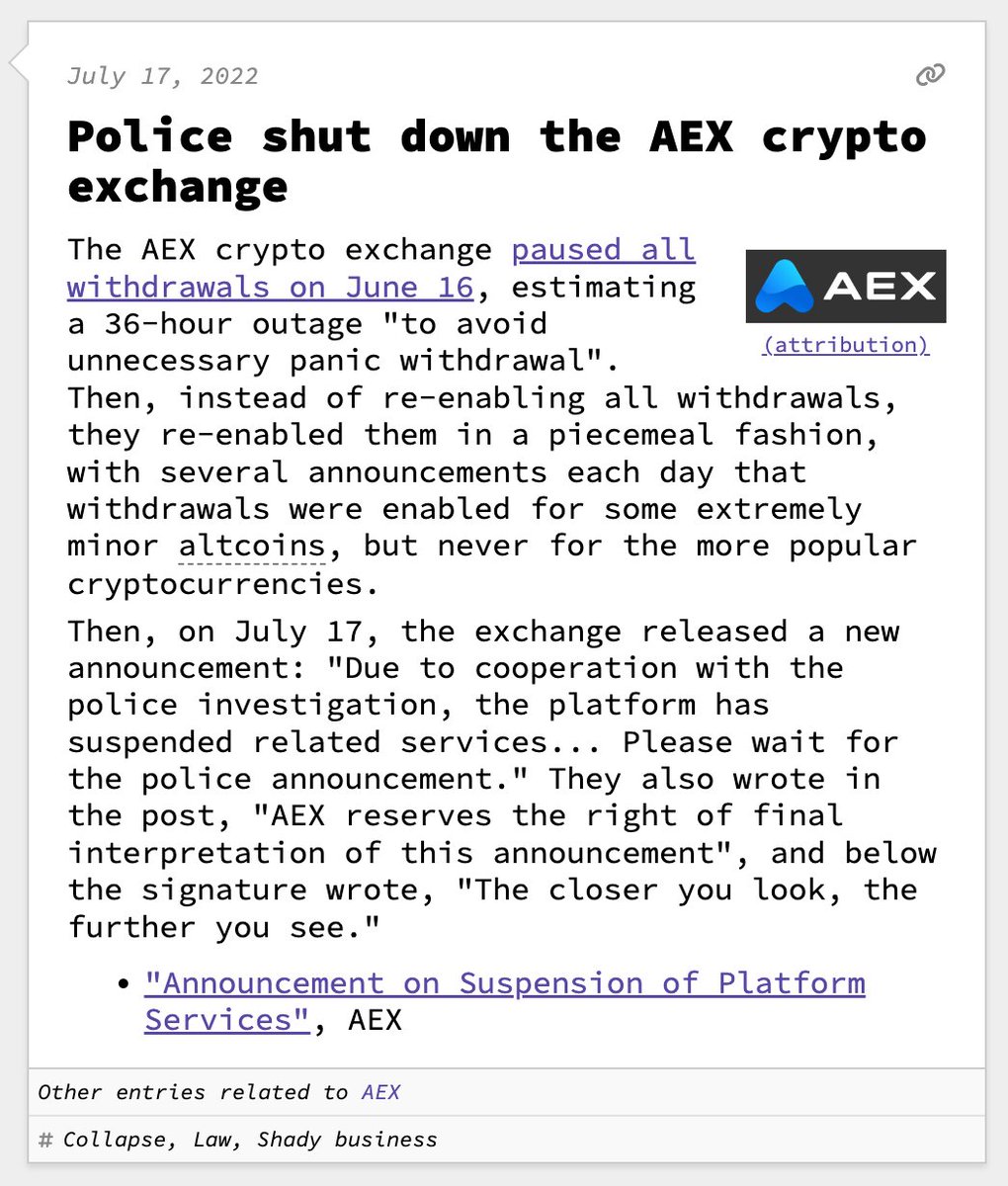 Police shut down the AEX crypto exchange July 17, 2022  https://t.co/9xYub1soyO