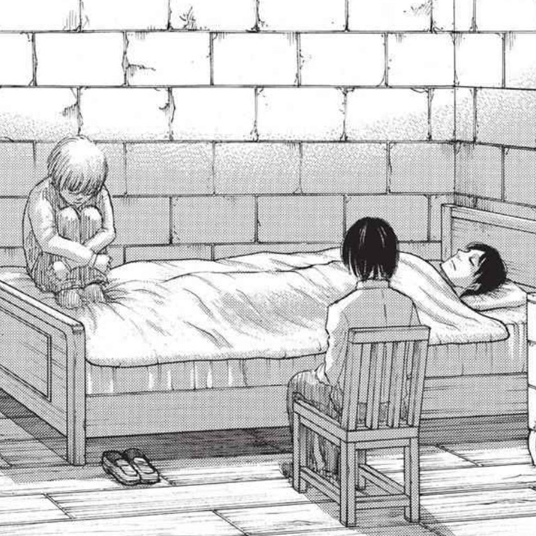 ereminfolder's tweet image. armin waiting on eren's bed 🤍