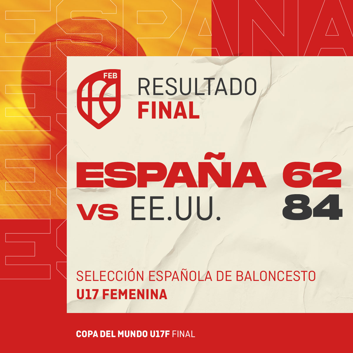 Somos SUBCAMPEONAS del Mundo #U17F 🇪🇸

Sois enormes 🙌

🏆Final #FIBAU17
🇪🇸🆚🇺🇸
Final (62-84)
📷 flic.kr/s/aHBqjzXug2

#SomosEquipo
