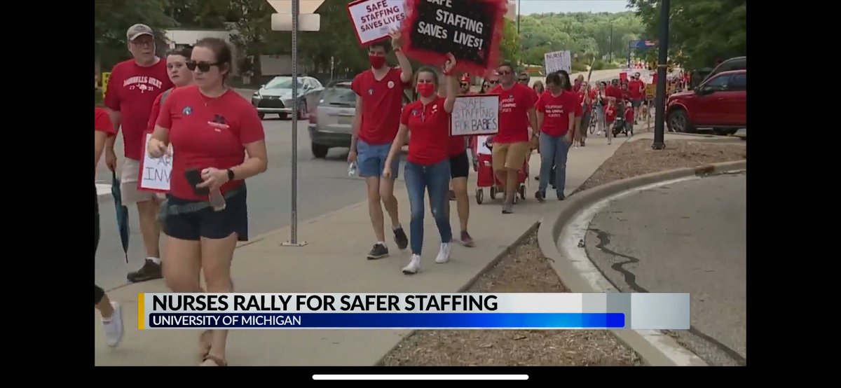 umpncStrong's tweet photo. Spotted coverage of our #umpncpicket from @WLNS out in Lansing!

#safestaffing saves lives ✊️ https://t.co/hJrDSm5NqZ
