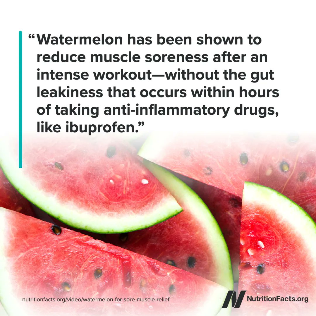nutrition_facts's tweet photo. Delayed-onset muscle soreness, the discomfort that starts the day after a particularly grueling workout, is caused by micro-tears in the muscle that lead to inflammation. Watermelon may be beneficial for reducing the pain.  https://t.co/UARalVzwMz https://t.co/3bfVWY0pYJ