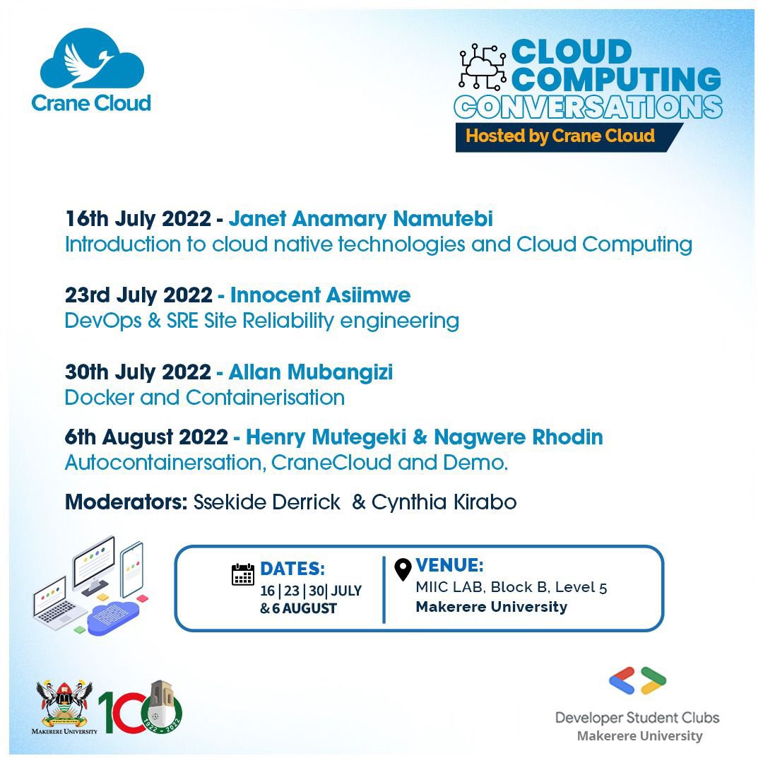 _amanya_brian's tweet photo. Day 1 of the Cloud Tech series held on Sat 16th by @dsc_muk in partnership with @CraneCloud_io ๐ฅณ 3 more to go. Come and enjoy this learning journey as we take a look at Cloud and Cloud Native technologies.
#CloudComputing #CraneCloud #GoogleStudents #GoogleDeveloperStudentsClub https://t.co/yulYiM5Ajf