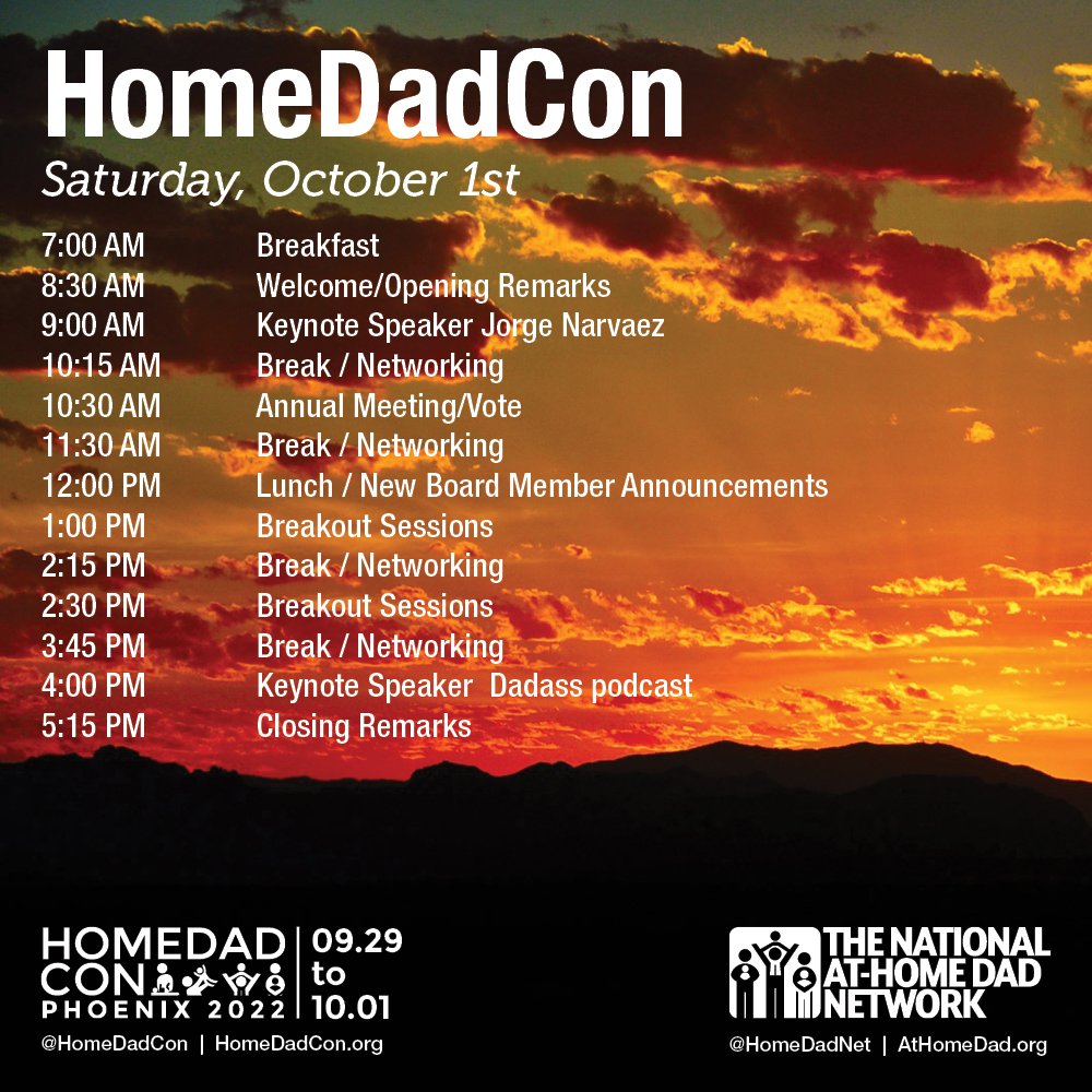 homedadnet's tweet photo. The Schedule is SET!! Many more Speaker Announcements to be posted. Hopefully this brings excitement, intrigue, and answers to how the weekend will flow. See you all in Phoenix!
For information go to https://t.co/QEmyJAbRM0
#StayAtHomeDad #Parenthood  #DadsDontBabysit #phoenix https://t.co/DWc5c1XPkR