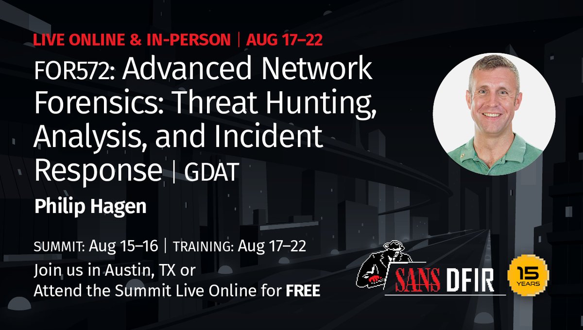 DFIRSummit's tweet photo. .#FOR572: #Network Forensics, #ThreatHunting & #IncidentResponse covers the tools, technology, & processes required to integrate #networkevidence sources into your investigations to get the job done faster.
Take with @PhilHagen at the #DFIRSummit
👉 https://t.co/bDpaYoHqaC https://t.co/coUnKxFlx0