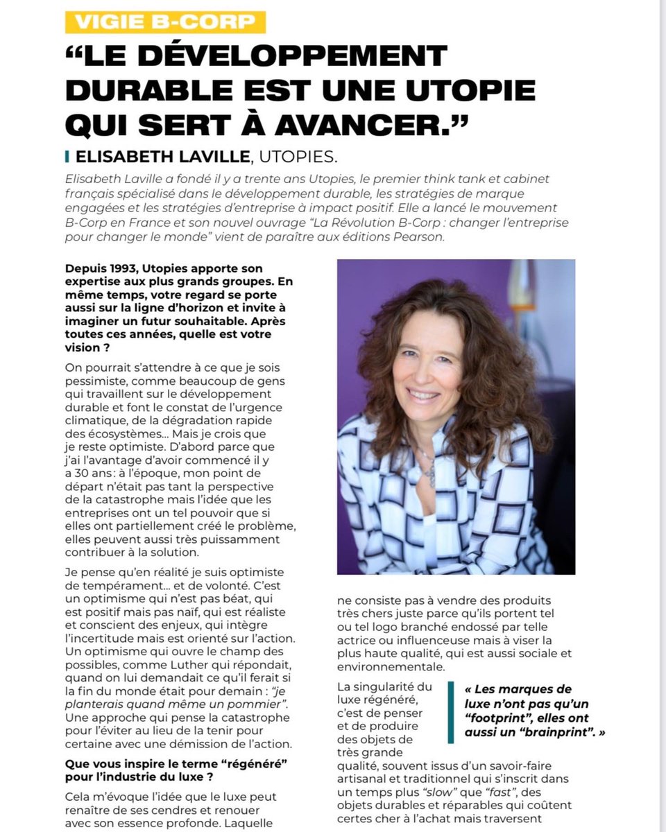 ElisabethLavill's tweet photo. #Bonnenouvelle #covids07 : mon interview sur le #footprint et le #brainprint des marques de #luxe est en bonne compagnie dans le #horsserie #conversationregenerative du @JournalduluxeFr 👍 Merci @AlexiaTronel 🙏 Numéro à acheter en ligne sur https://t.co/m2hgAUJz4M #bcorp https://t.co/yLoHO0zLaG