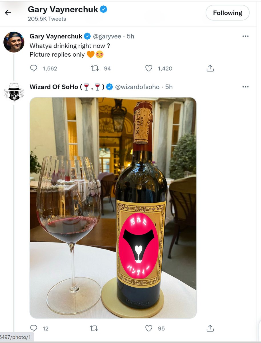 Today GaryVee asked a picture of what you were drinking... 
So inspiring.
We could ask you a picture of your panties... but we are too afraid of the result. 

NO picture reply (thank you)