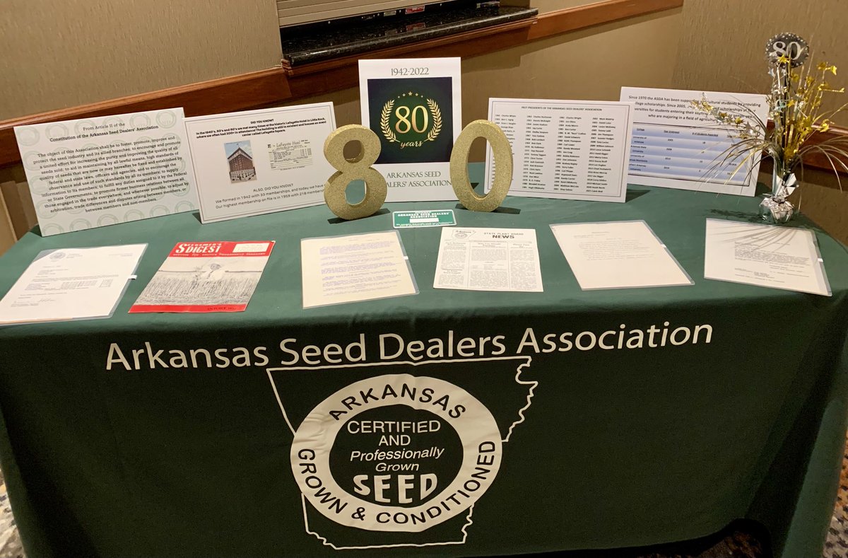 arksda's tweet photo. The Arkansas Seed Dealers’ Association 1942-2022…eighty years! https://t.co/1VvQBzlQJy