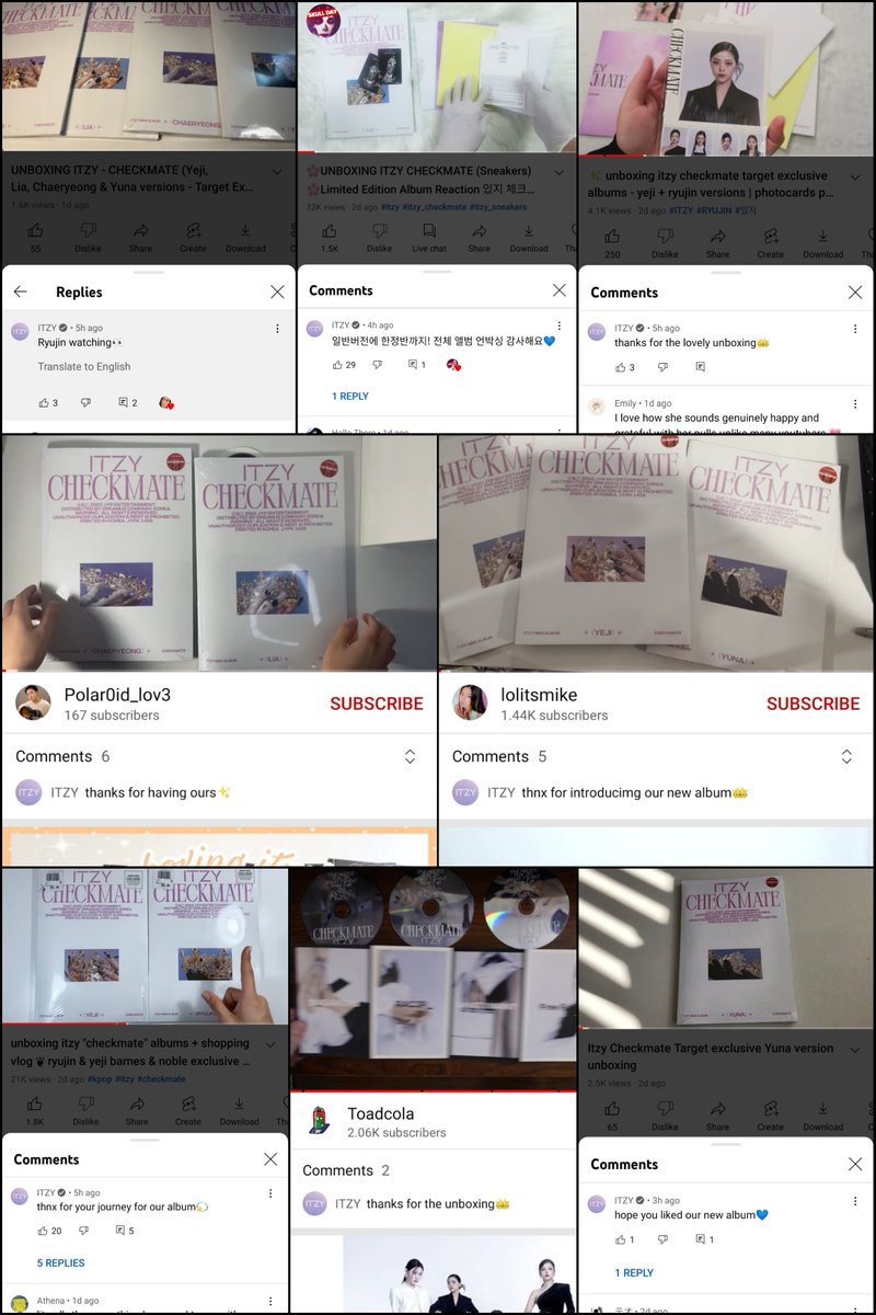[YouTube Update] 20220718 

Seems like #ITZY members are watching and leaving a comment to youtubers who are unboxing their latest album #ITZY_CHECKMATE 

one of the comments is "Ryujin watching👀"

#ITZY_SNEAKERS <a href="/ITZYofficial/">ITZY</a>