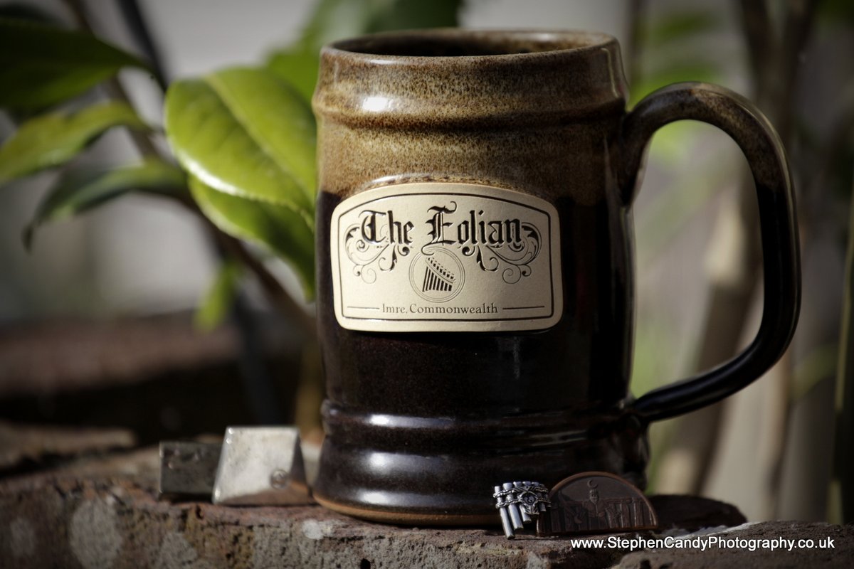 StephenCandy's tweet photo. Check out @worldbuilders #GeeksDoingGood fundraiser right now! The treats on offer include a new @SHStoneware mug from the world of @PatrickRothfuss's #KingkillerChronicle.
In anticipation of @JMaddalina's great design I took this new pic of the classic SHS "Eolian" tankard. https://t.co/v7mKfKF7hE