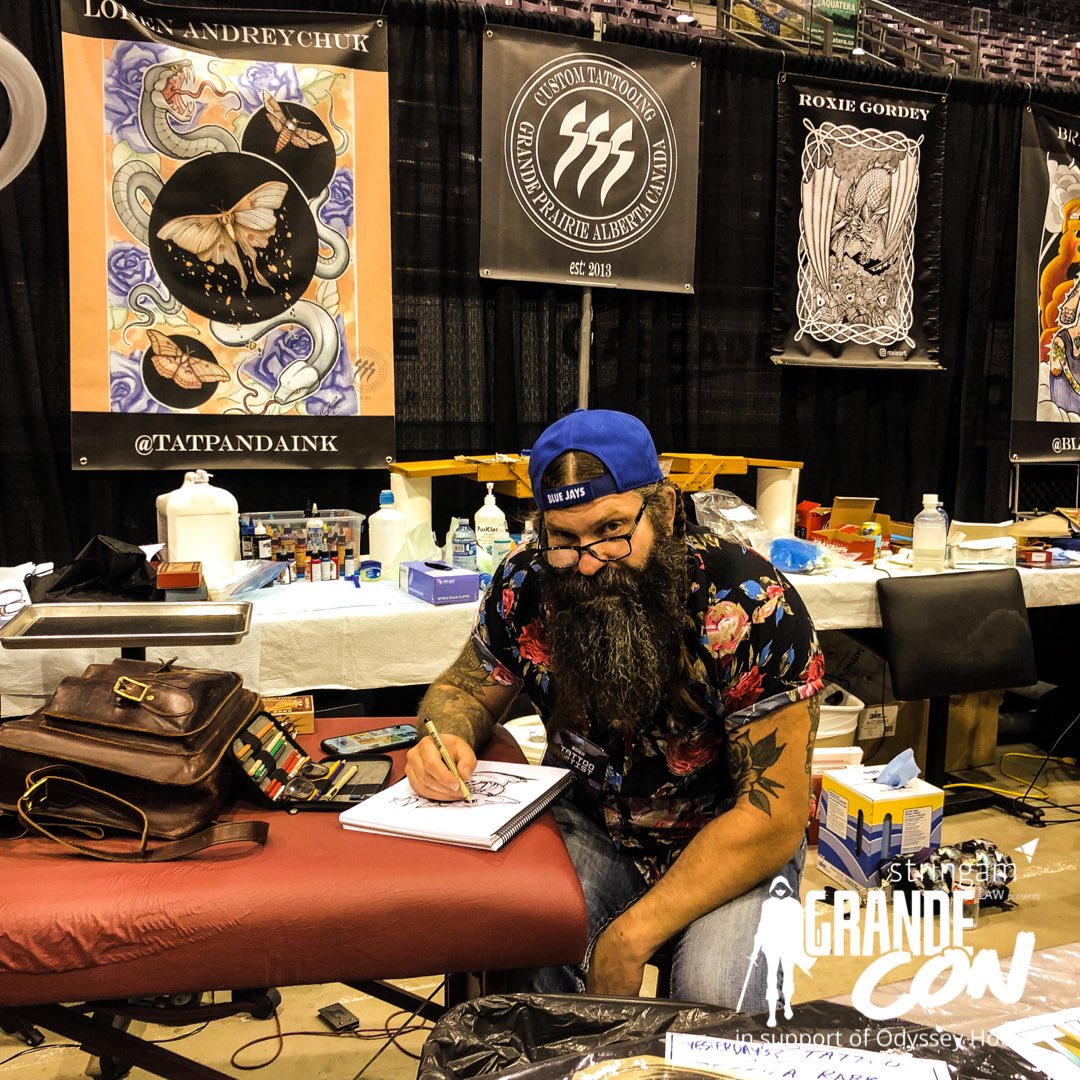 GrandeCon1's tweet photo. Commemorate your nerdtastic weekend with some sick ink in Tattoo Alley! There are tons of talented artists like @Damncoyotechris ready to permanently mark you up! 

#GrandeCon #GrandePrairie #TattooAlley #Tattoo #inkaddicts https://t.co/GR5ydXl295