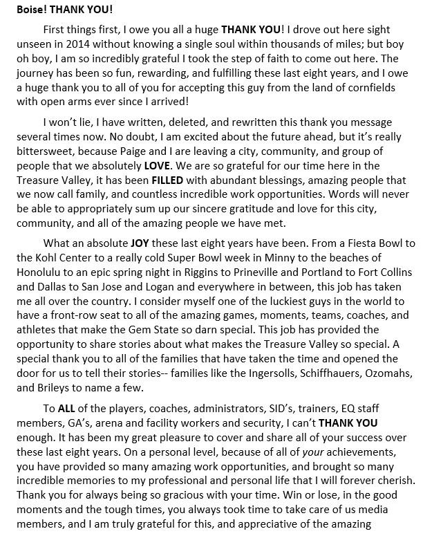 WillHallKARE11's tweet photo. BOISE! THANK YOU!

As this journey with @KTVB comes to a close on July 24th, I wanted to extend a heartfelt thank you to all of you!

Paige &amp; I are forever grateful for our time here, full of abundant blessings &amp; amazing people that make this place so darn special.

Thank You ❤️ https://t.co/zdUn7gLp7Z
