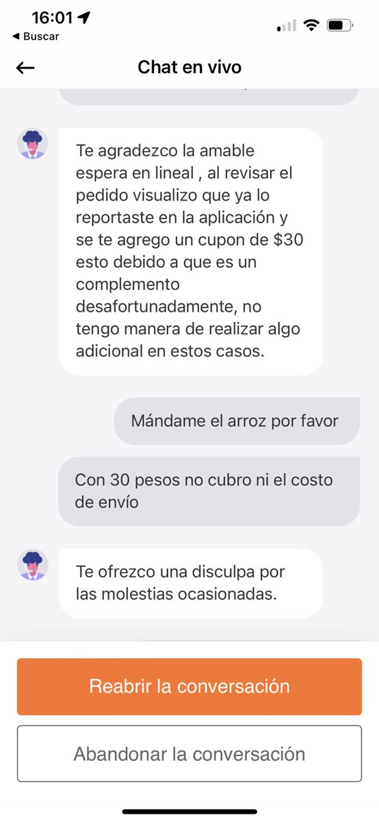 Georvan_R's tweet photo. @DiDi_Mexico pésimo servicio. Pido comida completa de @PFChangsMX me mandan la mitad y su atención a cliente me da un cupón de 30 pesos que no cubre mi el envío. Voy al chat y me dicen que no pueden hacer nada ya ir tenga buena tarde. Adjunto chat https://t.co/0Ytd2Kp30M