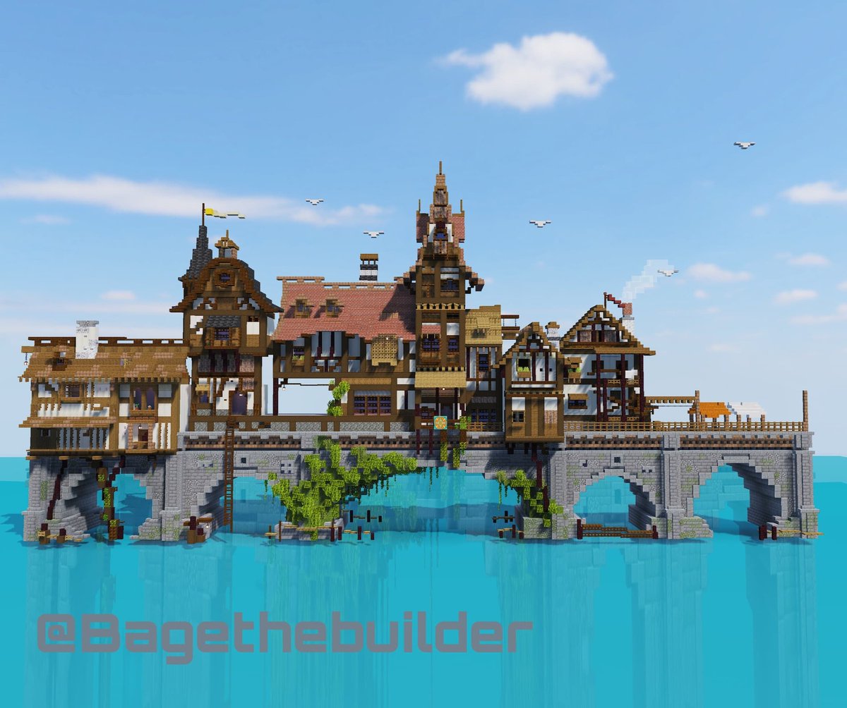 Town on a bridge in the sea #minecraft #mc #Minecraftbuilds