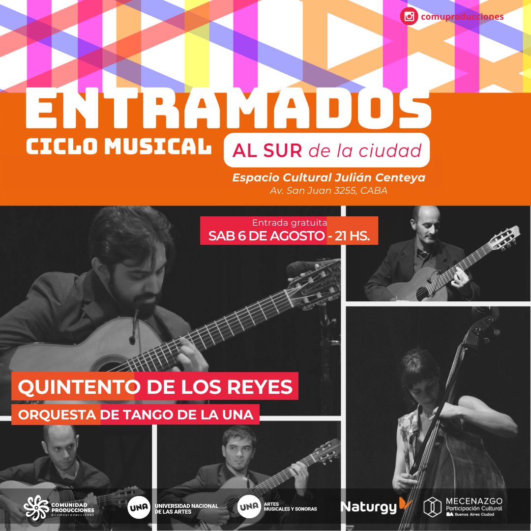El sábado 6.08 continúa el #Entramados en el <a href="/ECJCenteya/">Julián Centeya</a> !
Quinteto de los Reyes + Orquesta de Tango de la UNA
.
.
.
<a href="/CulturaBarrios/">Libro, Bibliotecas y Cultura BA</a>
<a href="/gcba/">Buenos Aires Ciudad</a>
#gratis #entradagratuita #tango #music #música #guitarra #guitar #art #arte