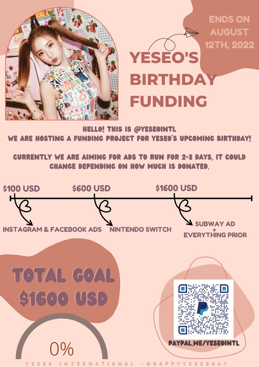 YESEOINTL's tweet photo. [PROJECT] Yeseo’s birthday fundraiser

Hello. We will be doing her project and fundraiser for her upcoming birthday! Please check the attached picture for more information.

PayPal: https://t.co/CsAbulAI28 https://t.co/rRL97HyaS2