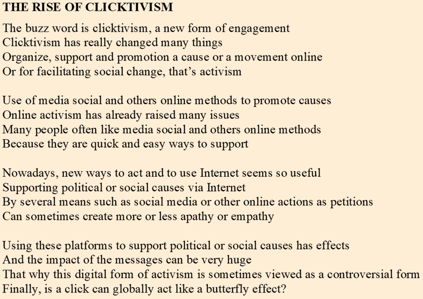 scribaland's tweet photo. #Scricbaland THE RISE OF CLICKTIVISM
Is the clicktivist who uses Internet and social media to achieve several goals,often political or social,a slacker, a lazy?#stagiaire #stagiaires #streaming #strophe #strophes #style #styles #stylo #stylos #syllabe #syllabes #syntaxe #syntaxes https://t.co/viT2Uwwux1