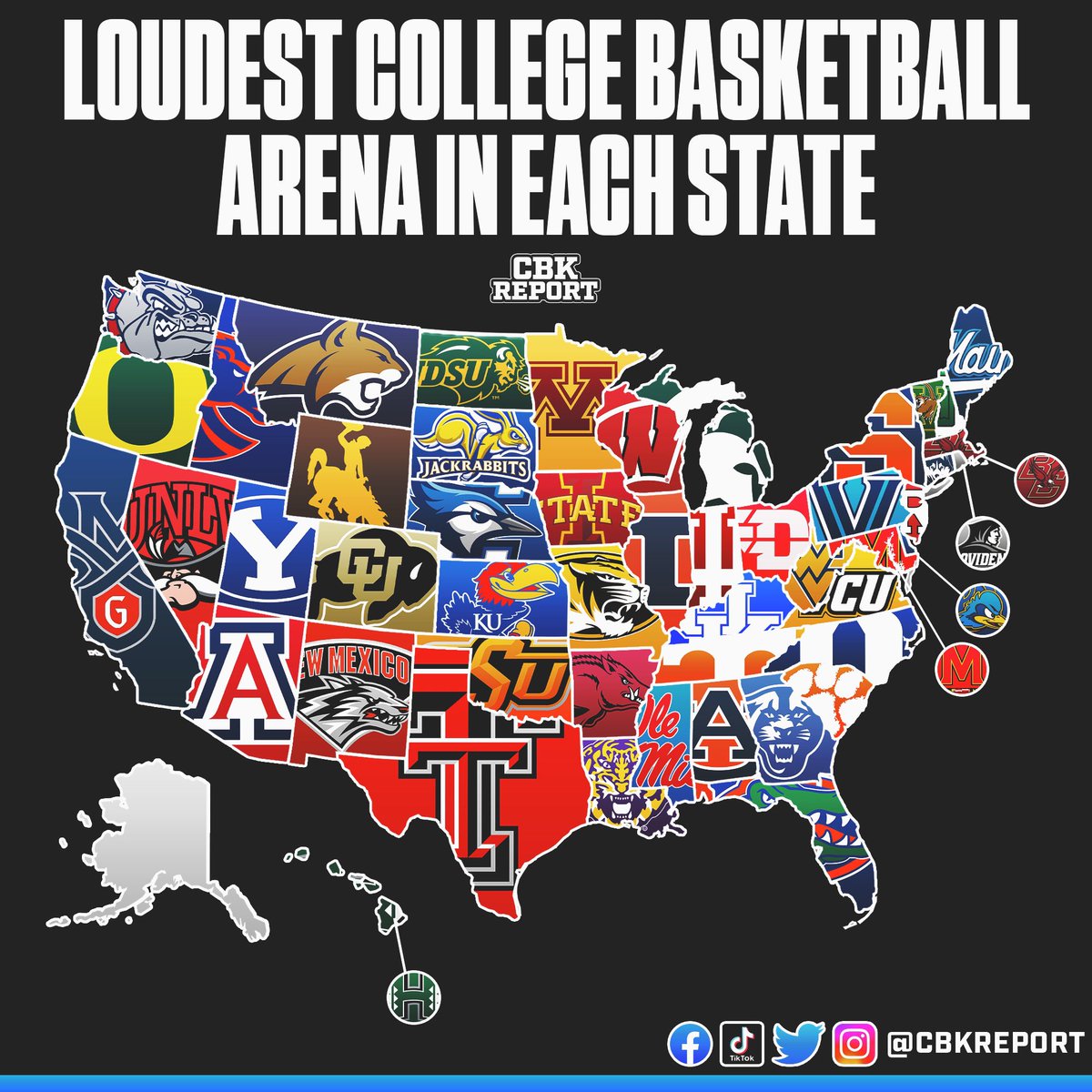 CBKReport's tweet photo. The Loudest #CollegeBasketball Arena in Each State #MarchMadness #CBB https://t.co/BsyuXSF3T2