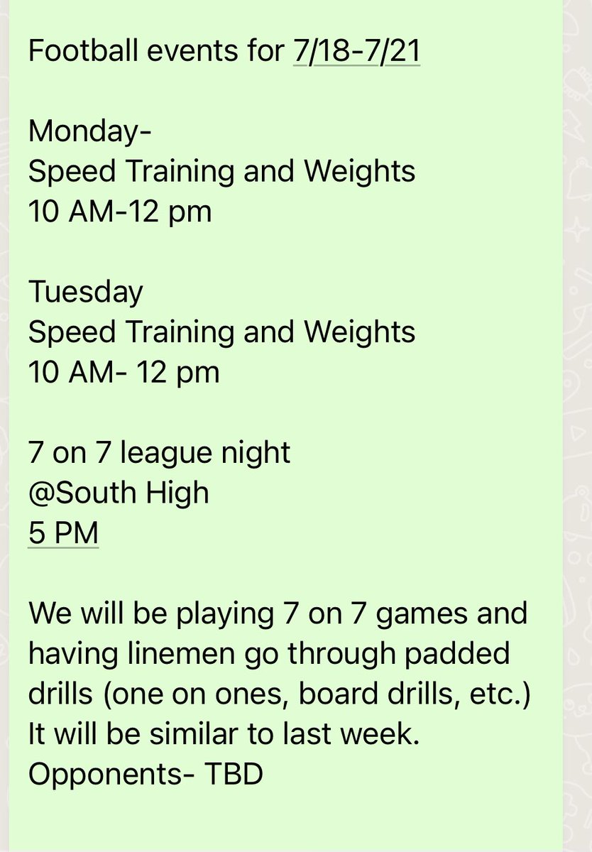 fzefootball's tweet photo. Last week of summer workouts before August! Here is an updated schedule for the week. Looking forward to getting better these next 4 days! #EmbraceTheProcess https://t.co/FXt4ejSsj9