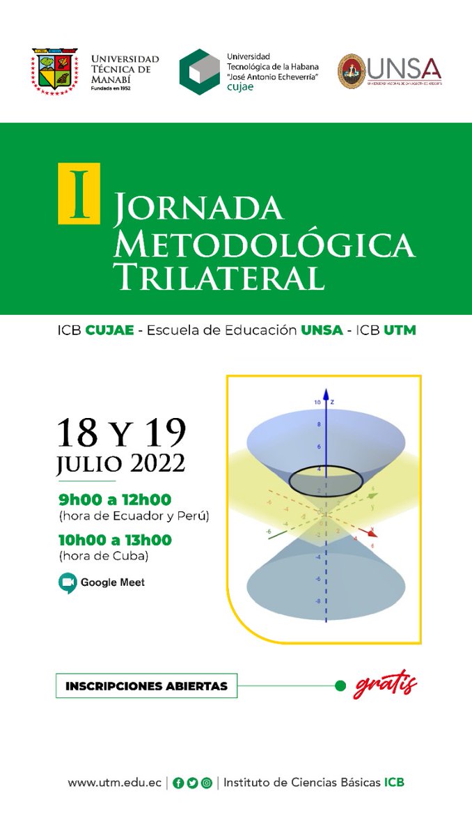 ig_utm's tweet photo. Invitados todos a formar parte de la I Jornada Metodológica Trilateral ICB CUJAE-Escuela de Educación UNSA - ICB UTM. Inscripciones del evento hasta el 17 de julio al siguiente link https://t.co/SBn6lLwnJQ https://t.co/fk8Et4o3iI