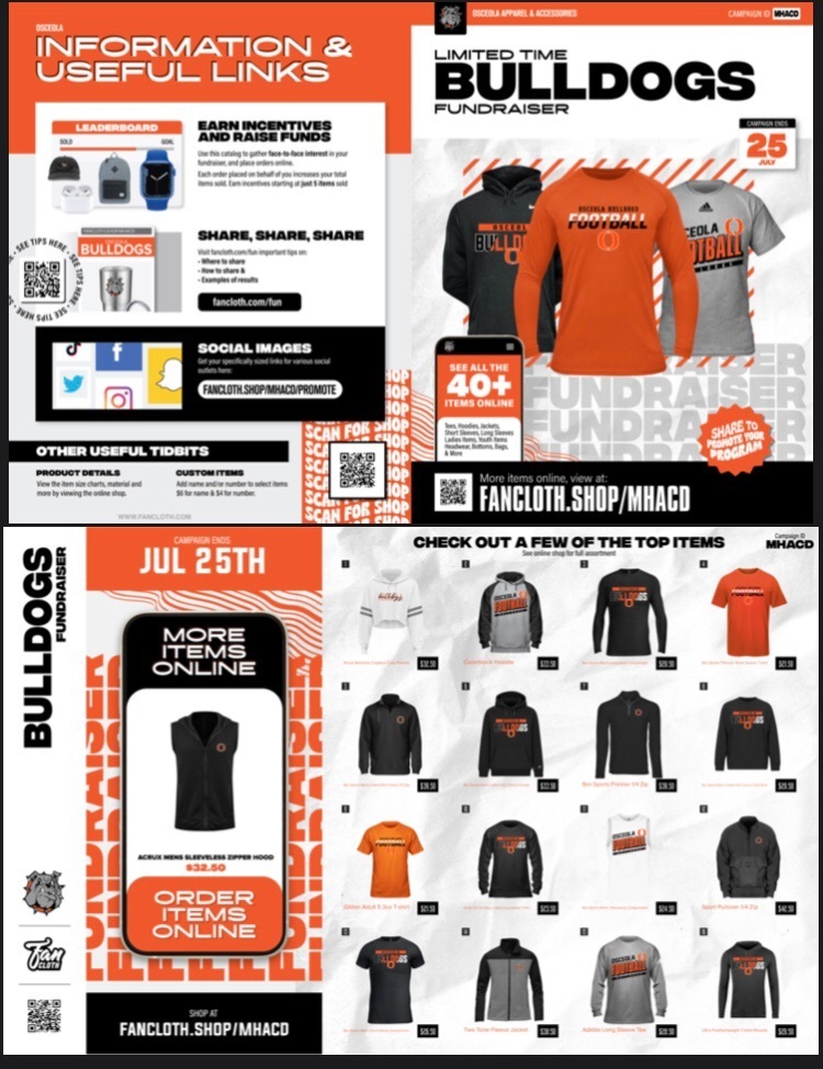 OsceolaBulldogs's tweet photo. 8 days left to order your Bulldog gear! The store closes July 25th, and part of the proceeds go toward paying for camps for the football team! 

https://t.co/mLJZiJbWJR https://t.co/o68oQ9ZBhR