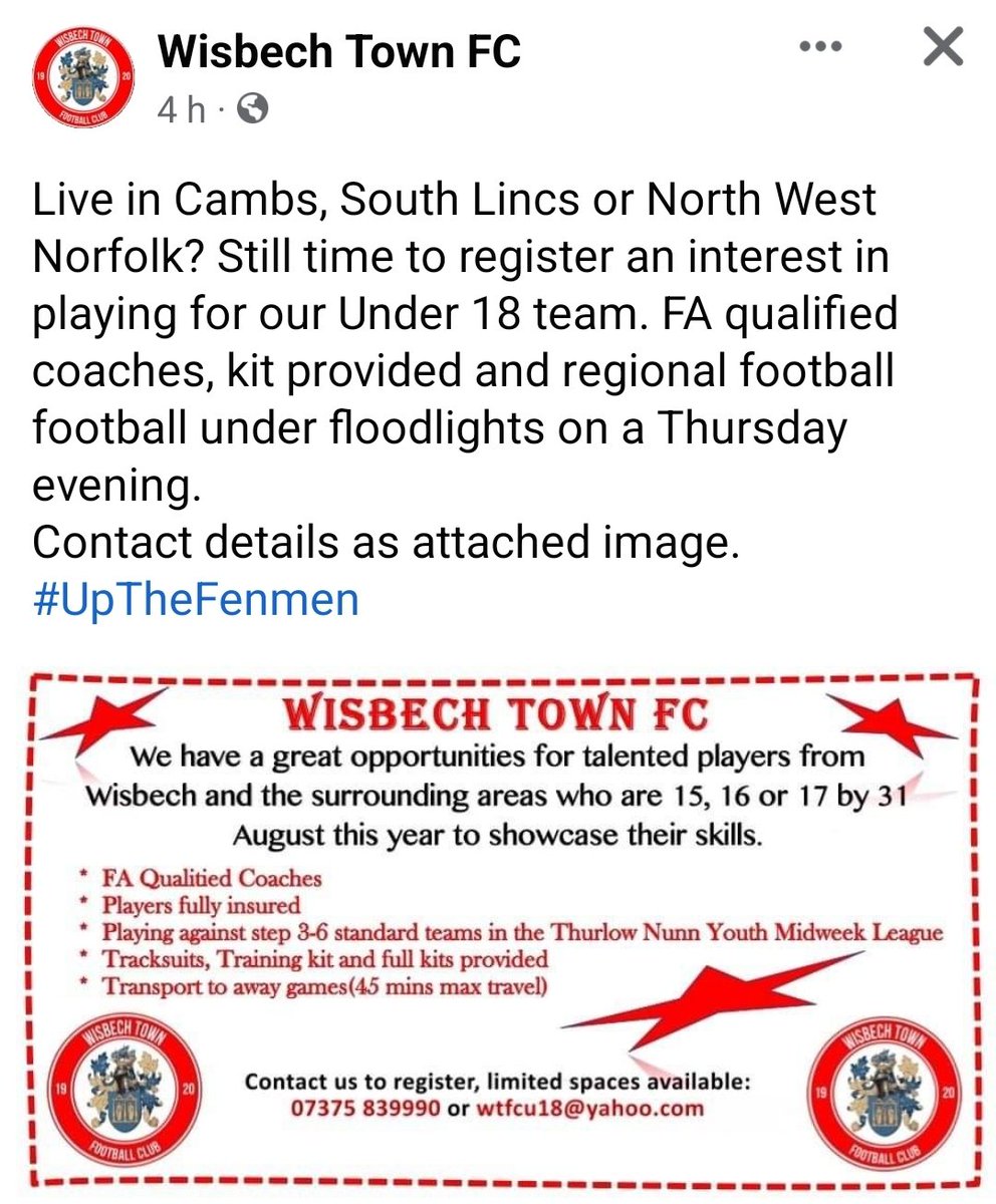 hebleds's tweet photo. @CambsLeague @PDYouthLeague @PDFLUK @NorfolkCountyFA @HuntsFA @wisbechstandard @WisbechGrammar @ThurlowNunnL 
Please share if you can https://t.co/QTFeIAlOZx