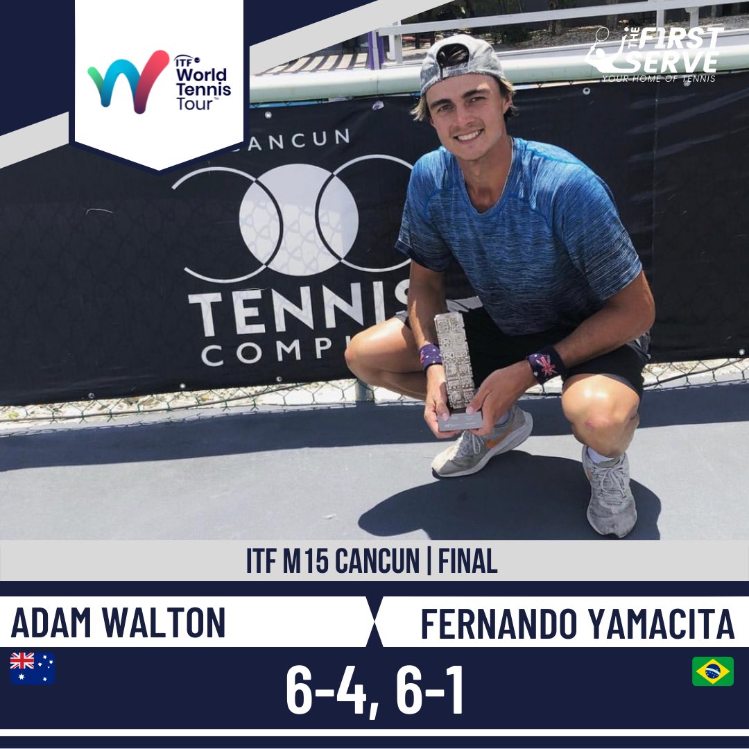 TheFirstServeAU's tweet photo. Congratulations to @AdamWalton99, the Aussie claiming back to back ITF 15K titles, playing this week in Mexico.

- 12th straight win 
- 14/1 this year jumping on the tour post graduating from college. 

We will continue to follow the journey. 

#TheFirstServe https://t.co/82CrIWeELy