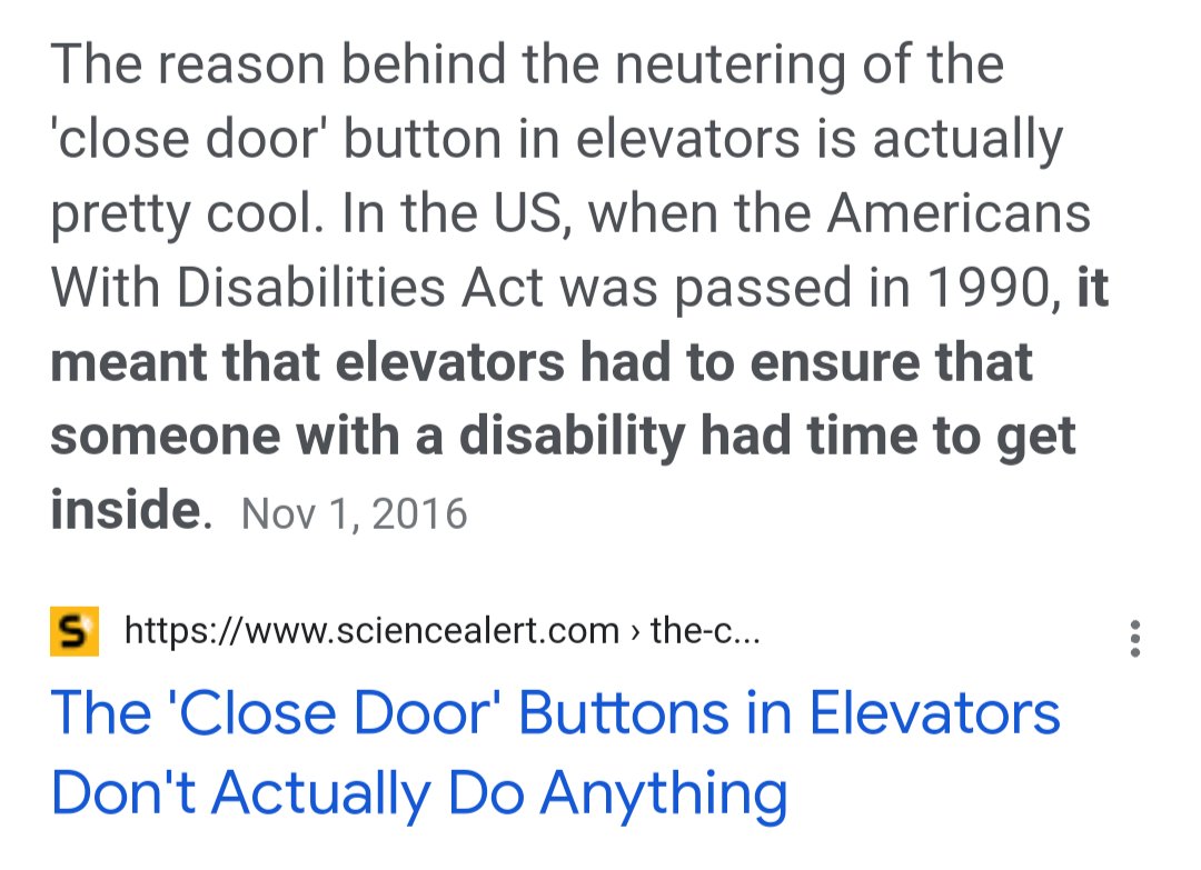 ValVal's tweet photo. man on the elevator beside me super mashing the close door button 47 times: 😮‍💨😡
me, being informative: you know that that button hasn't worked since like 1990?
under his breath: bitch
sorry you don't like womansplaining 🤷 https://t.co/OhlwLOdSEa