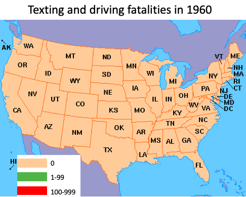 Fatalities from texting and driving in 1960