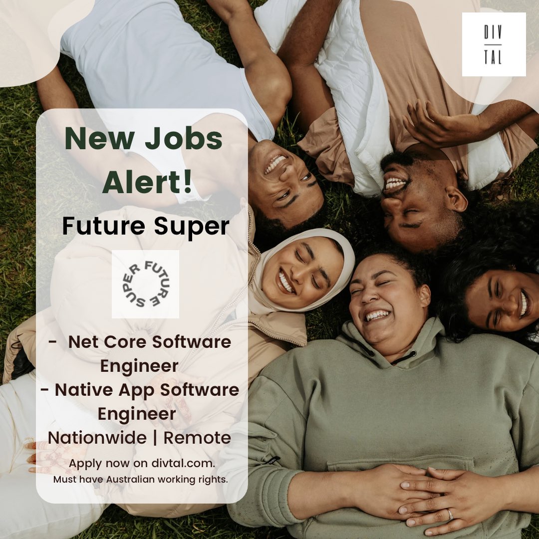 We’re excited to share two new opportunities with <a href="/myfuturesuper/">Future Super</a>. ✨

An organisation that is defined by diversity and inclusion and committed to equality.

Head to divtal.com and apply today!

#nowhiring #softwareengineeringjobs #remotejobs #inclusiveemployer