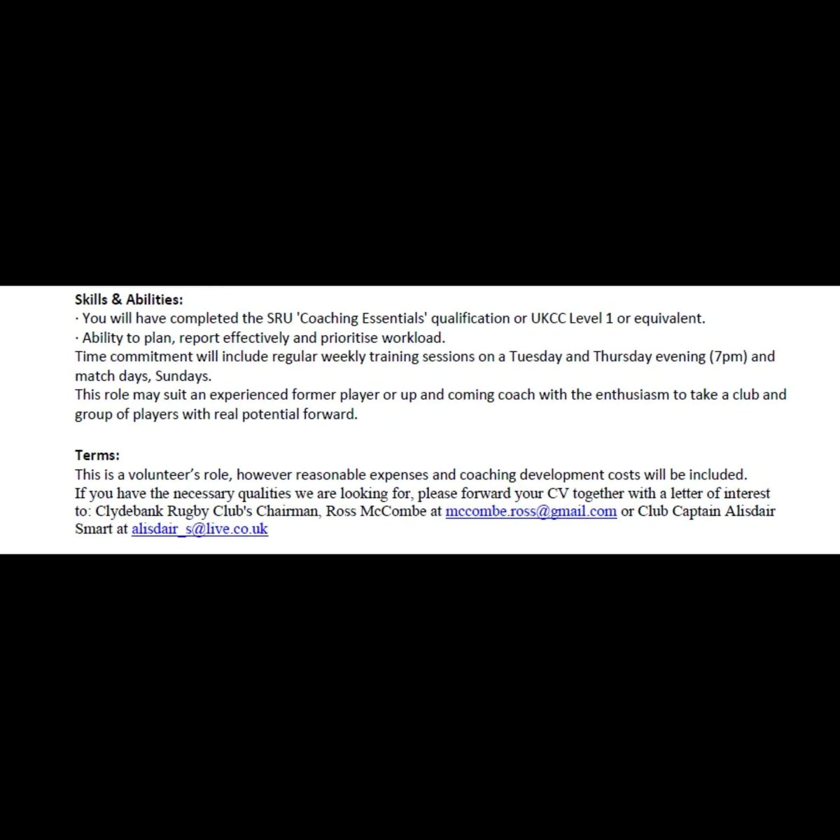 🏉Head Coach Required 🏉