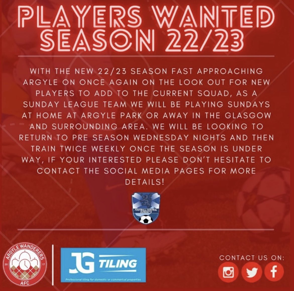 Training this Wednesday night 7-9pm at Argyle park for anyone interested in coming along🔴!