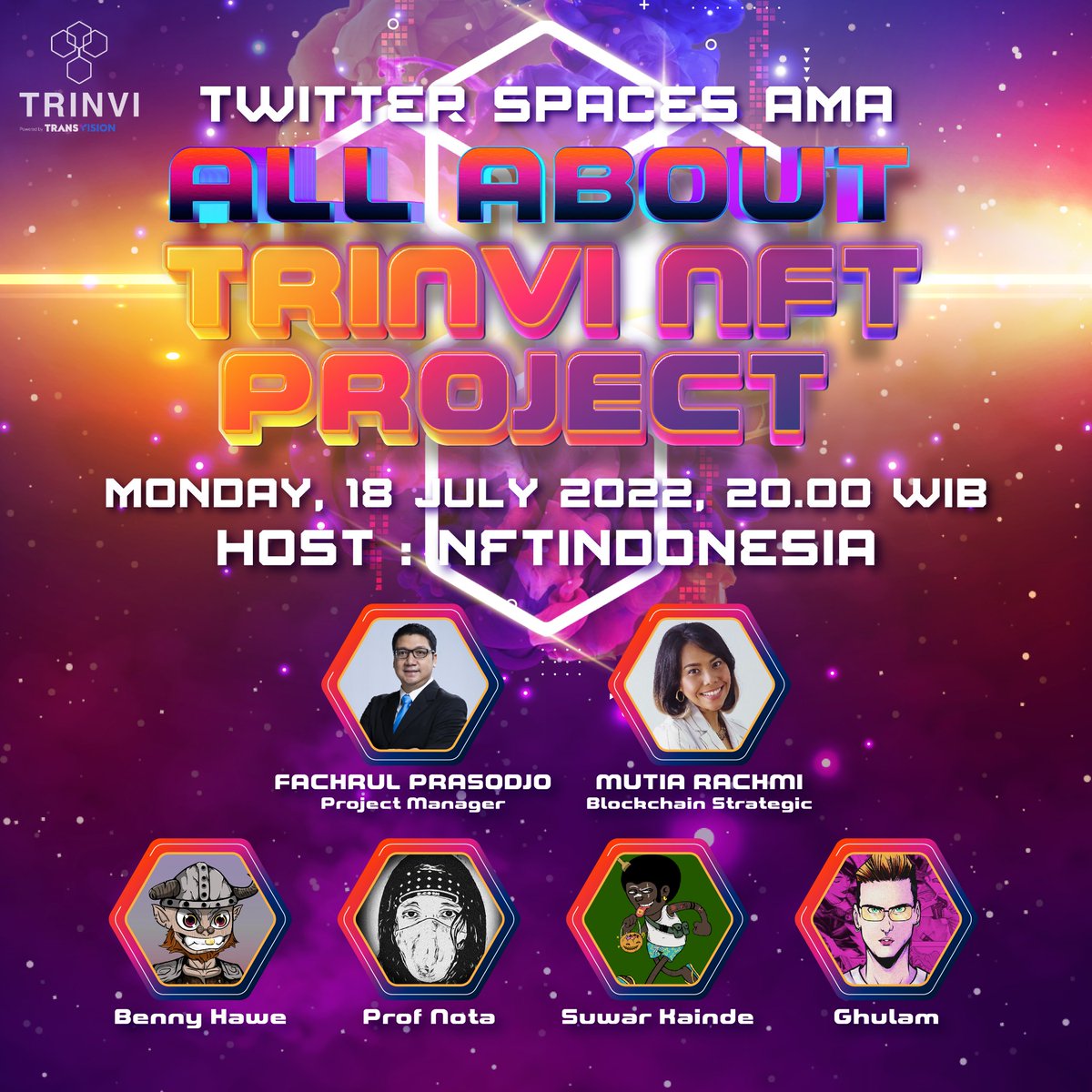 NFTindonesia (@nftindonesia_) on Twitter photo Gm 🌟
Jam 20.00 WIB nanti malam NFTindonesia akan twitter space bareng <a href="/trinviofficial/">TRINVI</a> untuk membahas seperti apa pojek NFT mereka 💡
Akan hadir juga menemani:
<a href="/myreceiptt/">Prof. NOTA</a>
<a href="/bennyhawe/">Benny Hawe</a>
@GhulamGrax
<a href="/SuwarKainde/">SuwarKainde.eth</a>
Siuuu 🥳🚀
x.com/i/spaces/1YqJD… Gm 🌟
Jam 20.00 WIB nanti malam NFTindonesia akan twitter space bareng <a href="/trinviofficial/">TRINVI</a> untuk membahas seperti apa pojek NFT mereka 💡
Akan hadir juga menemani:
<a href="/myreceiptt/">Prof. NOTA</a>
<a href="/bennyhawe/">Benny Hawe</a>
@GhulamGrax
<a href="/SuwarKainde/">SuwarKainde.eth</a>
Siuuu 🥳🚀
x.com/i/spaces/1YqJD…