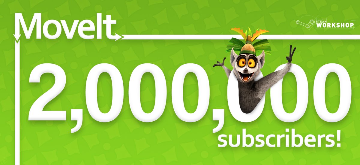 Move It now has 2,000,000 subscribers!

Thank you so much to a great community that has made this possible, from everyone who plays the game to those whose mods and assets inspire me to play and mod 💕💕

Here's to even more years of <a href="/CitiesSkylines/">Cities: Skylines</a>!

steamcommunity.com/sharedfiles/fi…