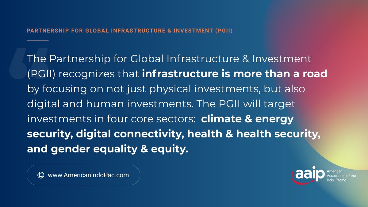 AAIP supports the new PGII and considers it a real opportunity to expand and deepen the impact of American business and investment in the Indo-Pacific region. 

A link to AAIP's recommendations on how to make the PGII a success in the Indo-Pacific here: lnkd.in/dbbVBCXw