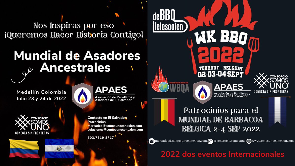SomosUnoSV's tweet photo. Haz Historia con nuestra Selección de Parrilleros! 
Patrocina 🙌 #ElSalvador viene  precalificado en 3er Lugar en asados y 2° en postres a la parrilla
mercadeo@somosunoconexion.com

#mundial2022 #BBQ  #asados #Tendencias #colombia #belgica  #parrilladas #Sponsoring #medellín https://t.co/zOtgiHTzKd