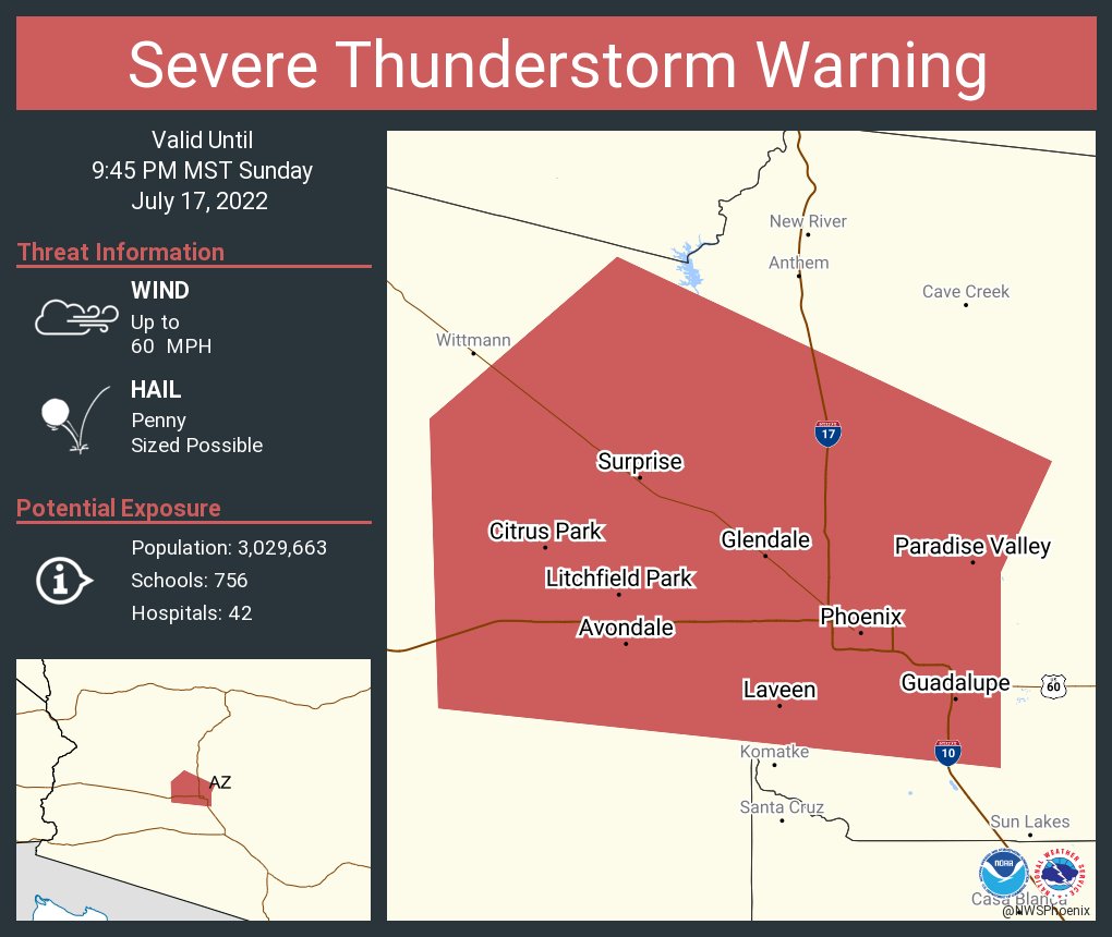 Severe Thunderstorm Warning including Phoenix AZ, Glendale AZ and ...