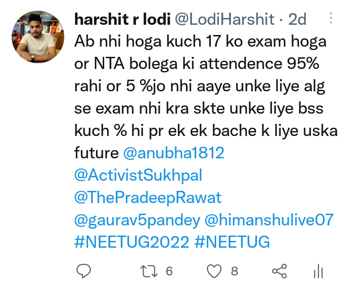 LodiHarshit's tweet photo. Dekho jo mene bola tha same vahi hua #NEETUG2022 #NEET #NEETUG https://t.co/rAPPDb7IkM